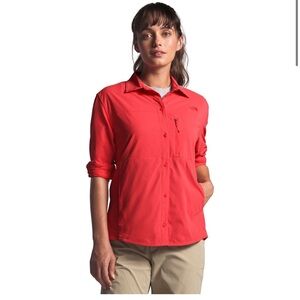 The North Face Outdoor Trail Button Up Long-Sleeve Shirt in Red-Women's size XL